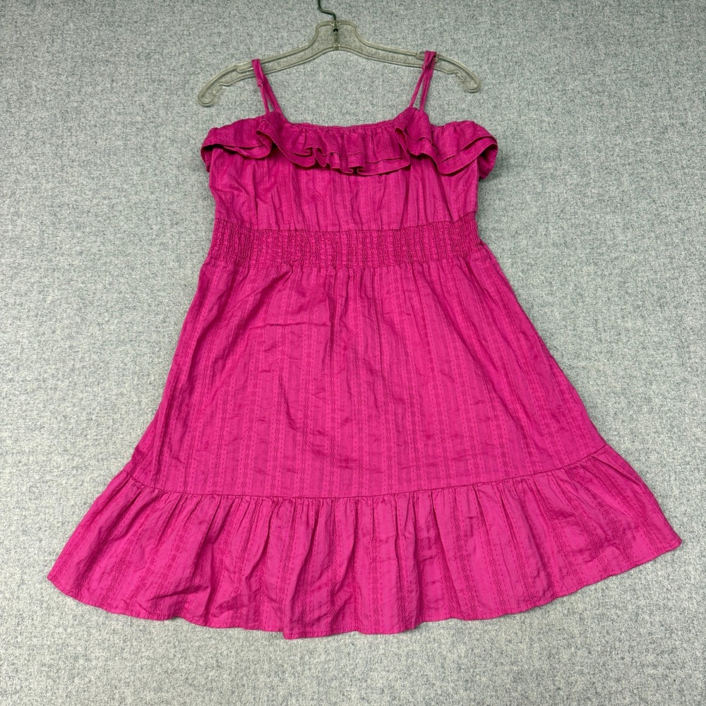 Ophelia Roe Ruffle Smocked Mini Dress XL Pink Riot Cotton Boho Sundress 01100127